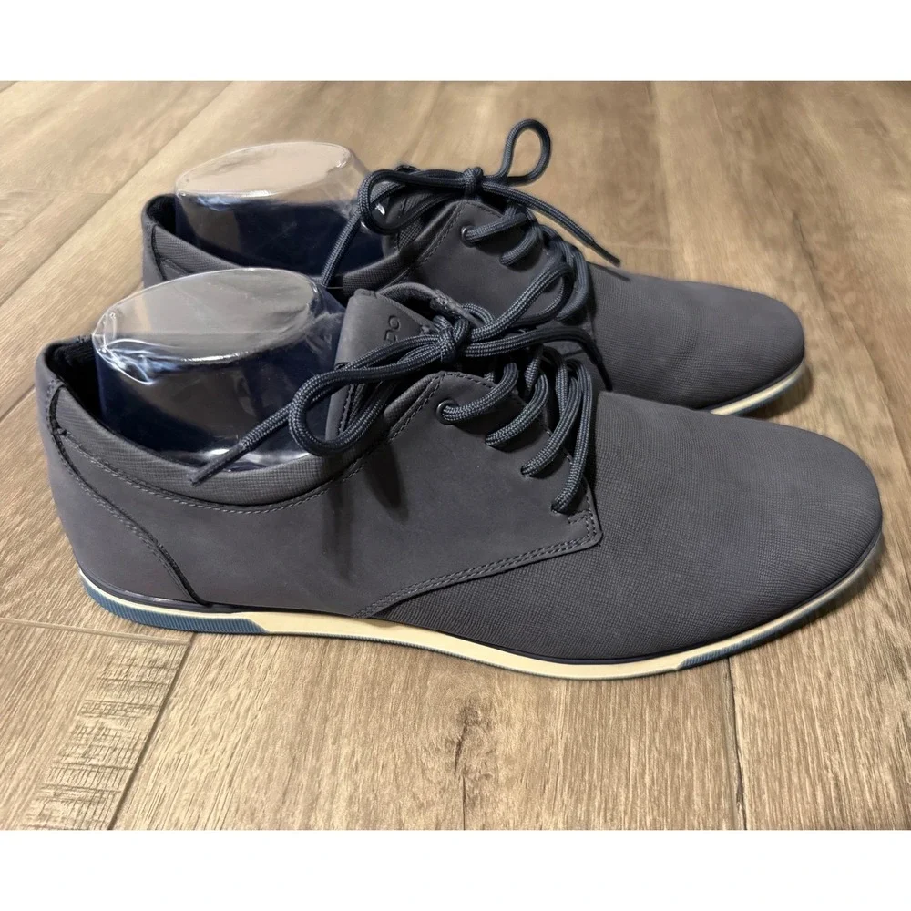 Aldo Mens Navy Blue Textured Lace Up Dress Shoes Sneakers‎ Size 11